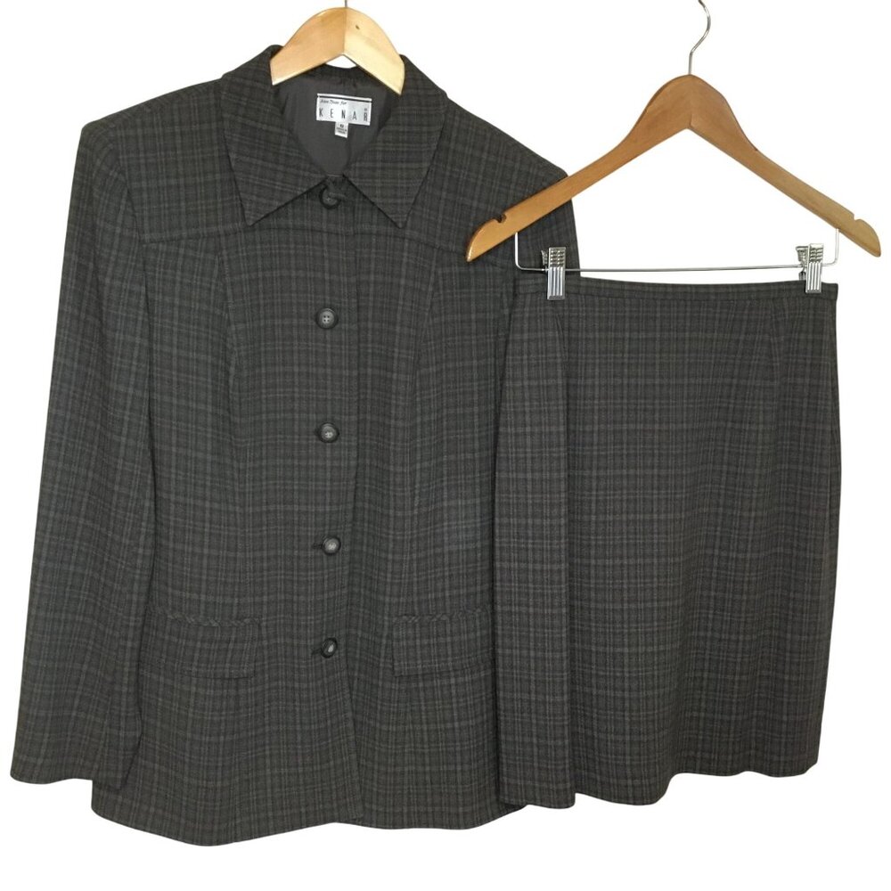 VTG KENAR Plaid Skirt Set 90s Academia Preppy Power Look Fall Outfit Retro Sz 6